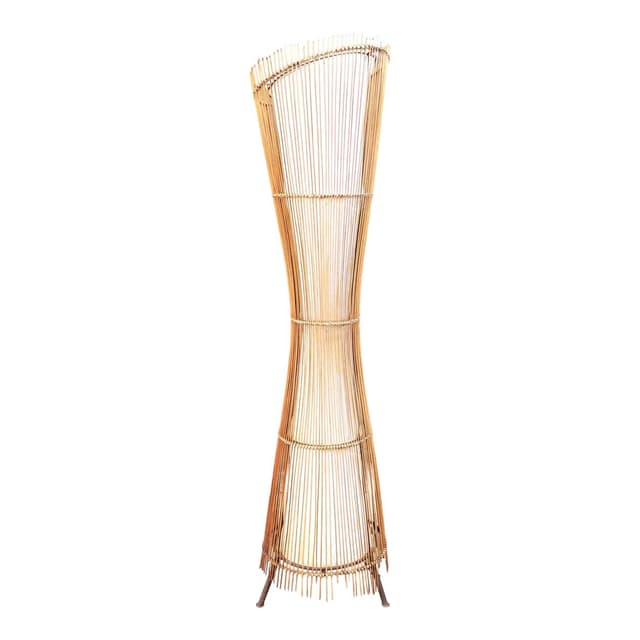Floor lamp, brown bamboo, cream fabric, black metal, Italy, 1960s. - DIMENSION
