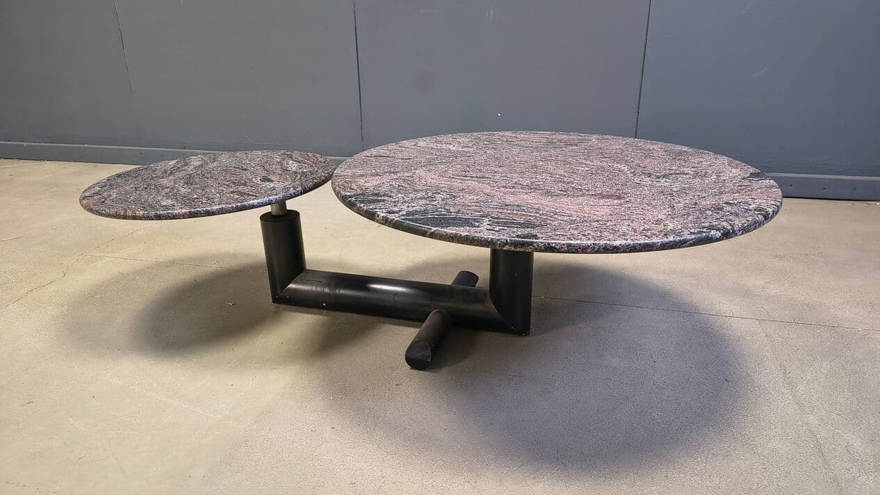 Stolik kawowy, marmur multikolor, metal czarny, Roche Bobois, Francja, lata 80. - 329655