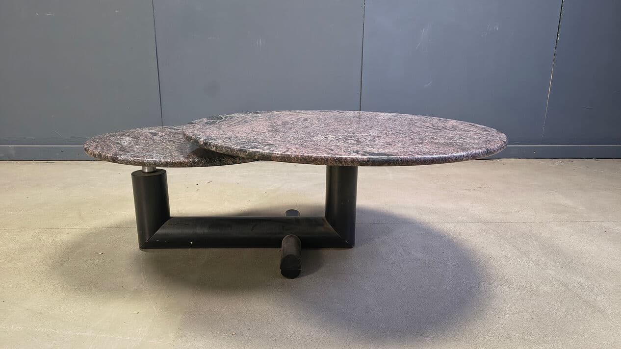 Stolik kawowy, marmur multikolor, metal czarny, Roche Bobois, Francja, lata 80. - 329648