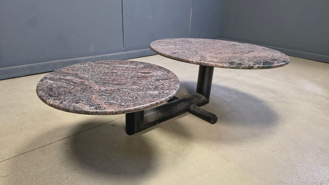 Stolik kawowy, marmur multikolor, metal czarny, Roche Bobois, Francja, lata 80. - 329656