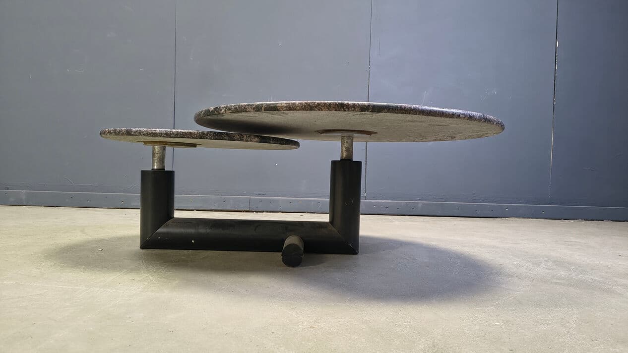 Stolik kawowy, marmur multikolor, metal czarny, Roche Bobois, Francja, lata 80. - 329653