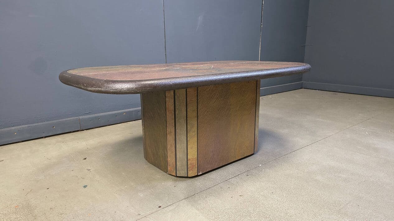Coffee Table, Paul Kingma Style, brown stone, brass, copper, Germany, 1980s - 329630