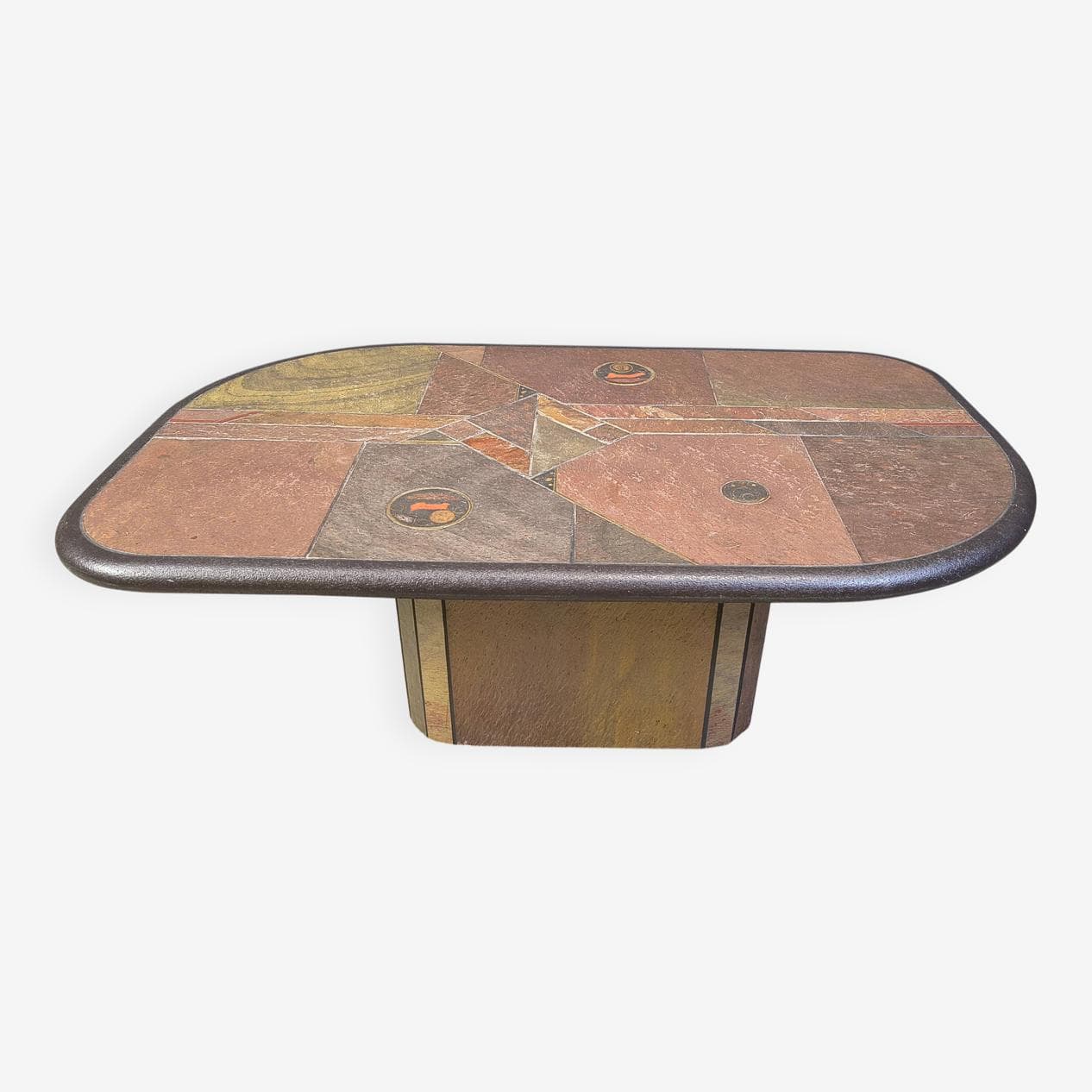 Coffee Table, Paul Kingma Style, brown stone, brass, copper, Germany, 1980s - 329626