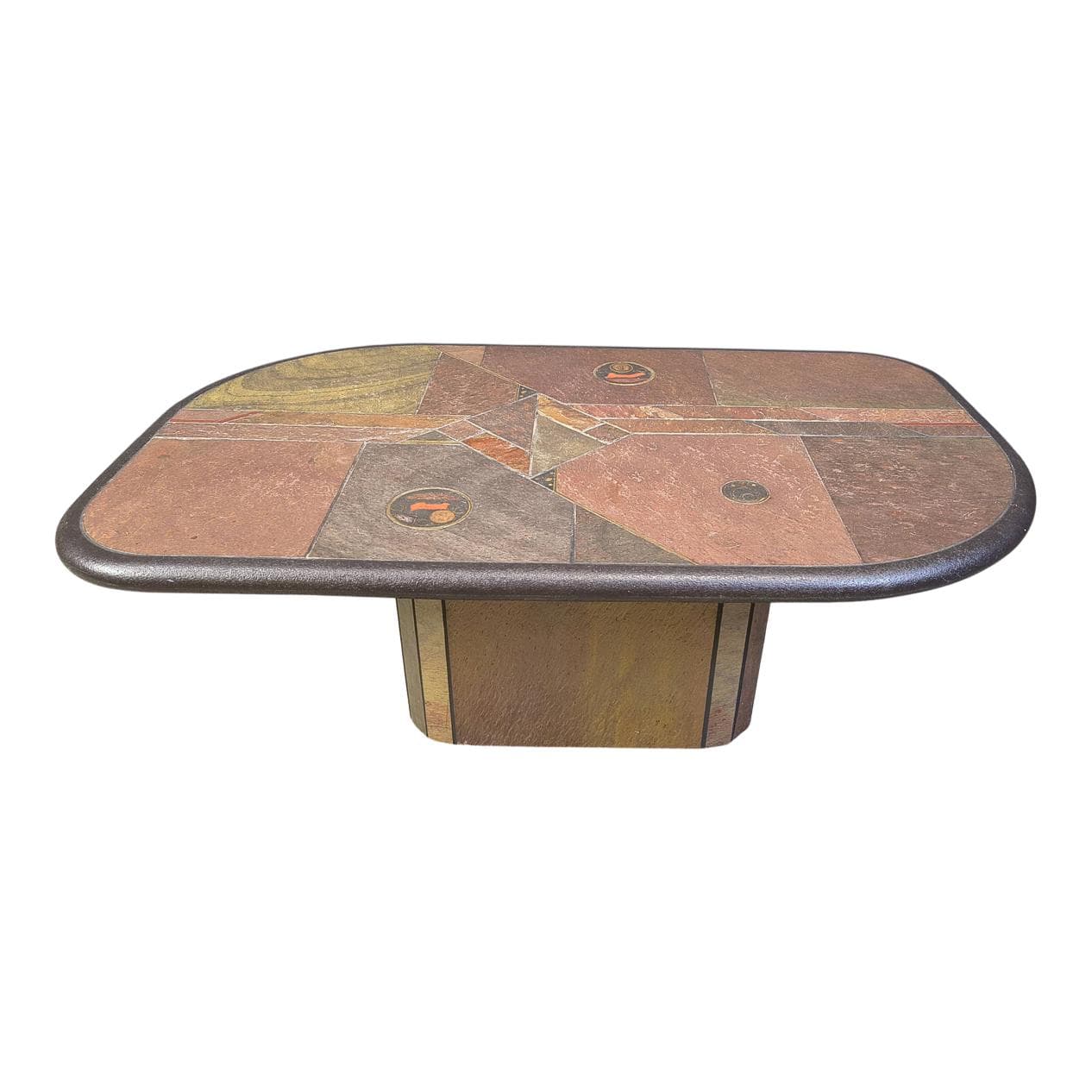 Coffee Table, Paul Kingma Style, brown stone, brass, copper, Germany, 1980s