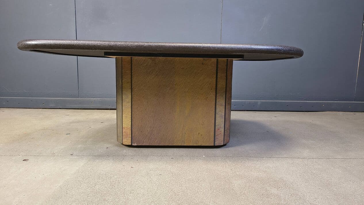 Coffee Table, Paul Kingma Style, brown stone, brass, copper, Germany, 1980s - 329628