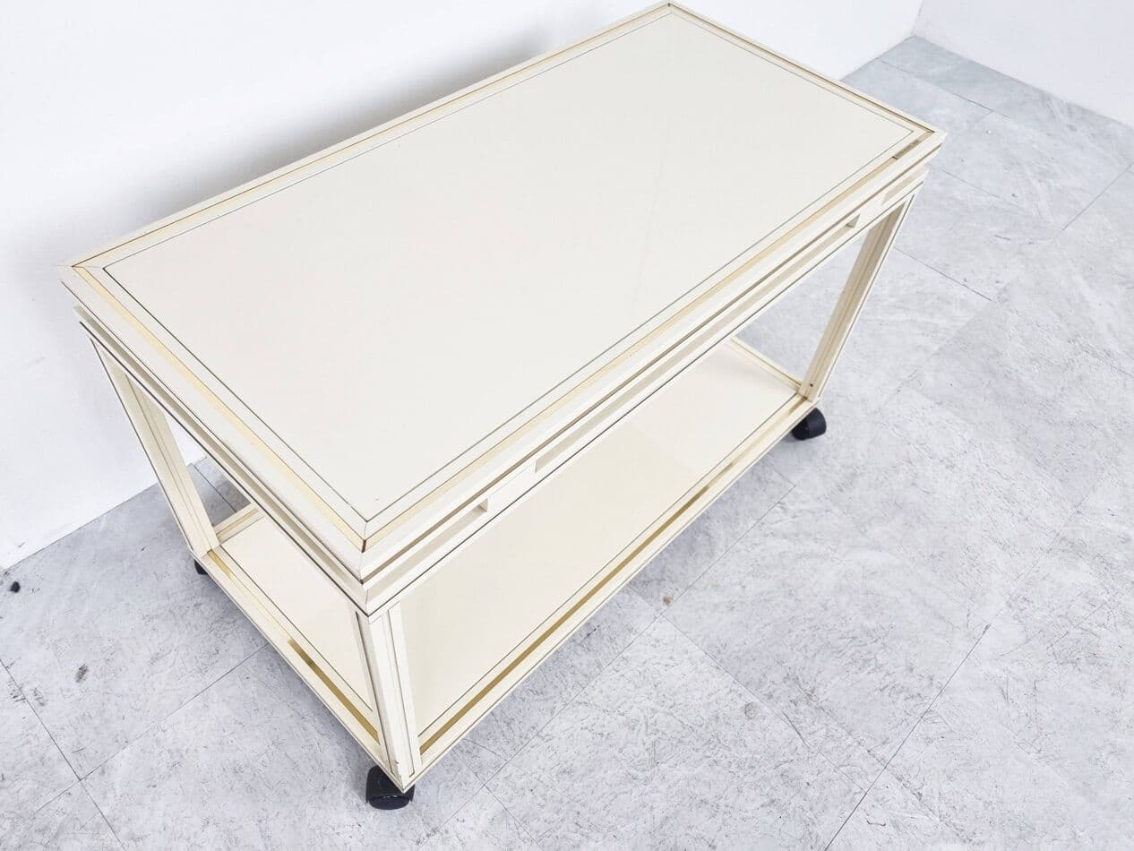 Bar cart, beige, metal, brass, by P. Vandel, Belgium, 1980s. - 329615