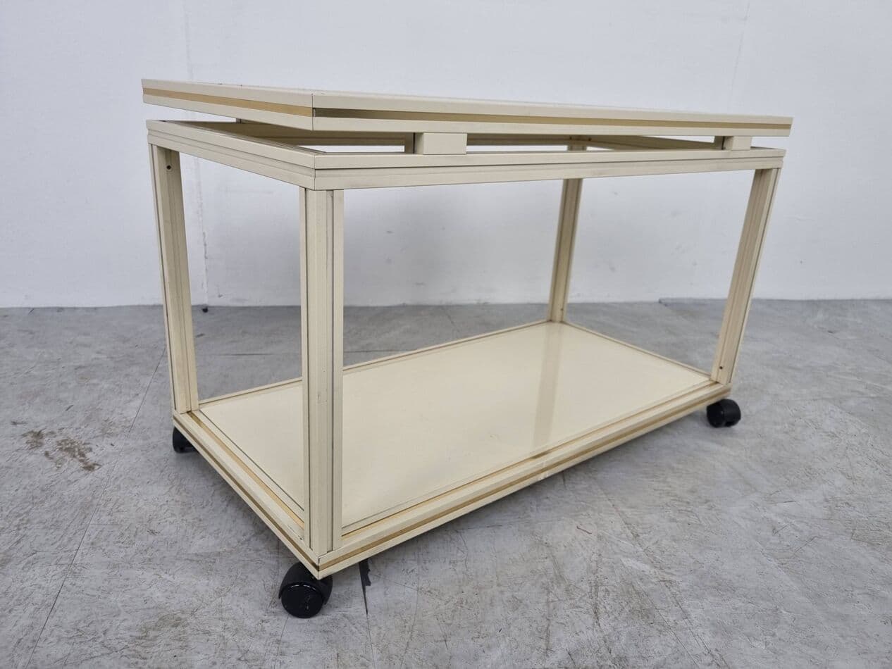 Bar cart, beige, metal, brass, by P. Vandel, Belgium, 1980s. - 329613