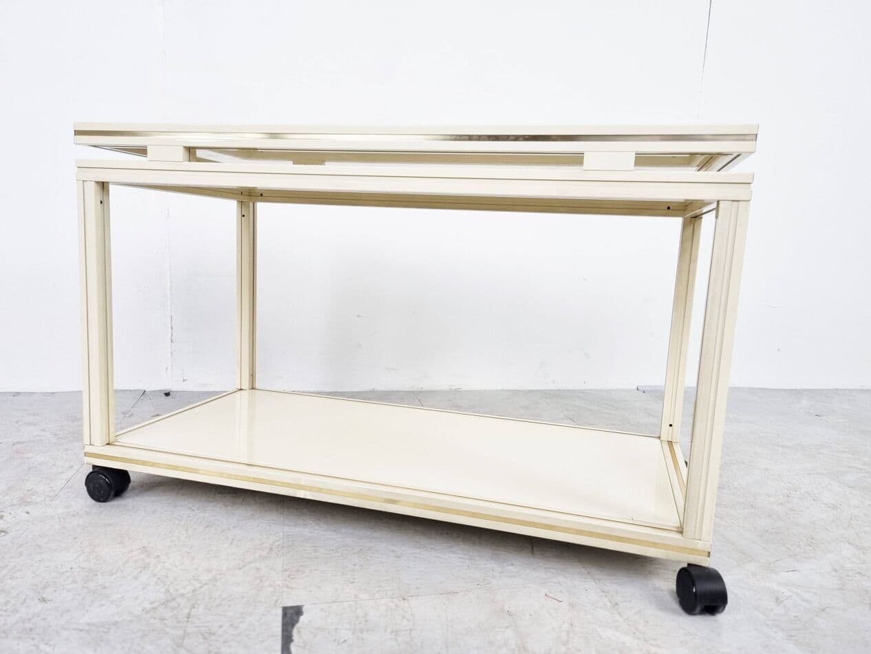 Bar cart, beige, metal, brass, by P. Vandel, Belgium, 1980s. - 329616