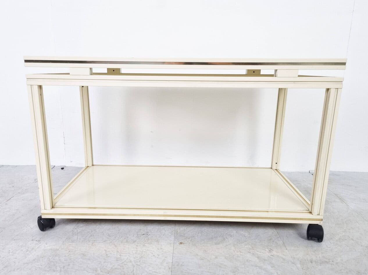 Bar cart, beige, metal, brass, by P. Vandel, Belgium, 1980s. - 329622