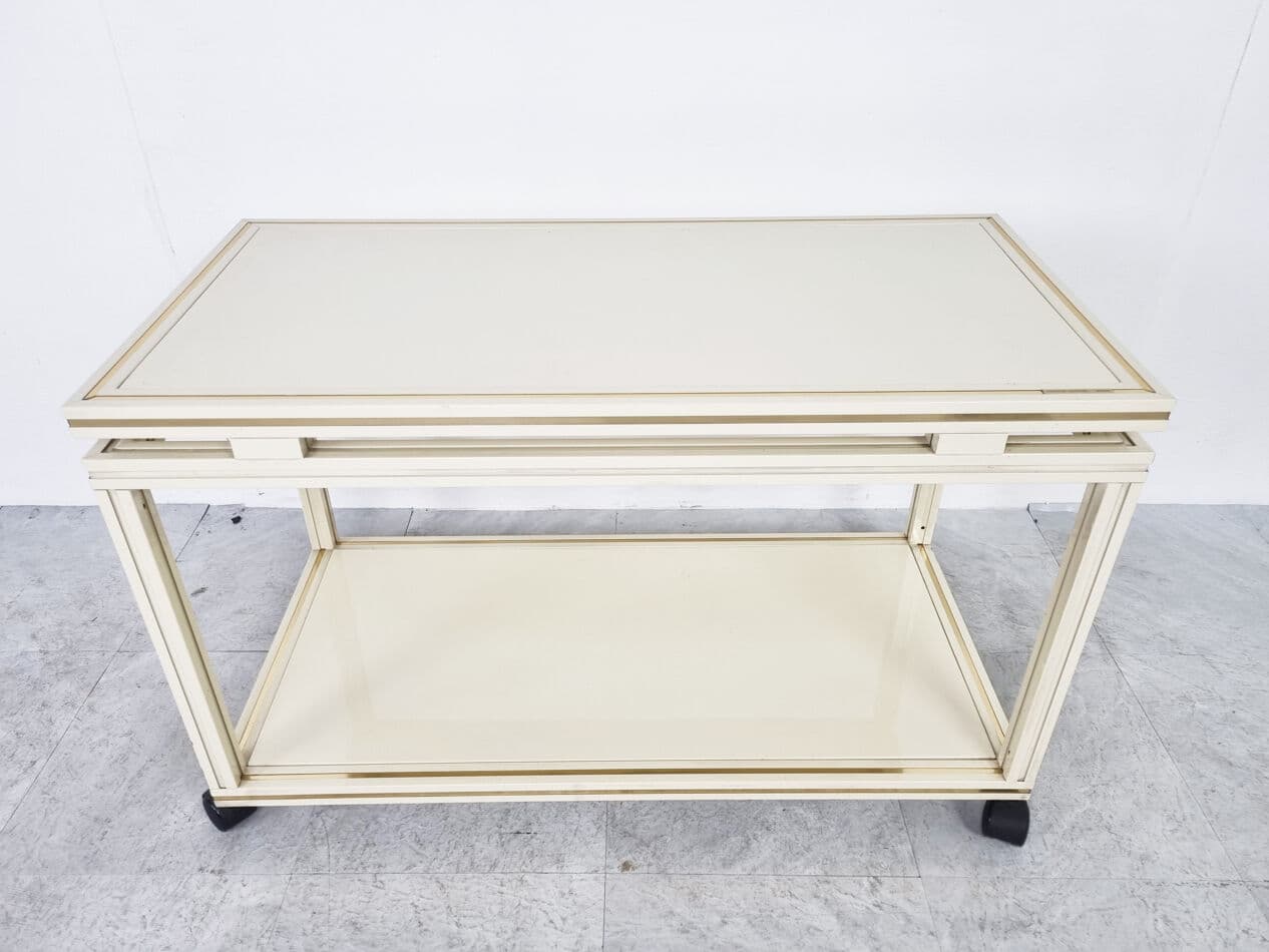 Bar cart, beige, metal, brass, by P. Vandel, Belgium, 1980s. - 329621