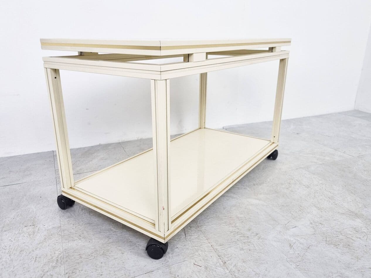 Bar cart, beige, metal, brass, by P. Vandel, Belgium, 1980s. - 329617