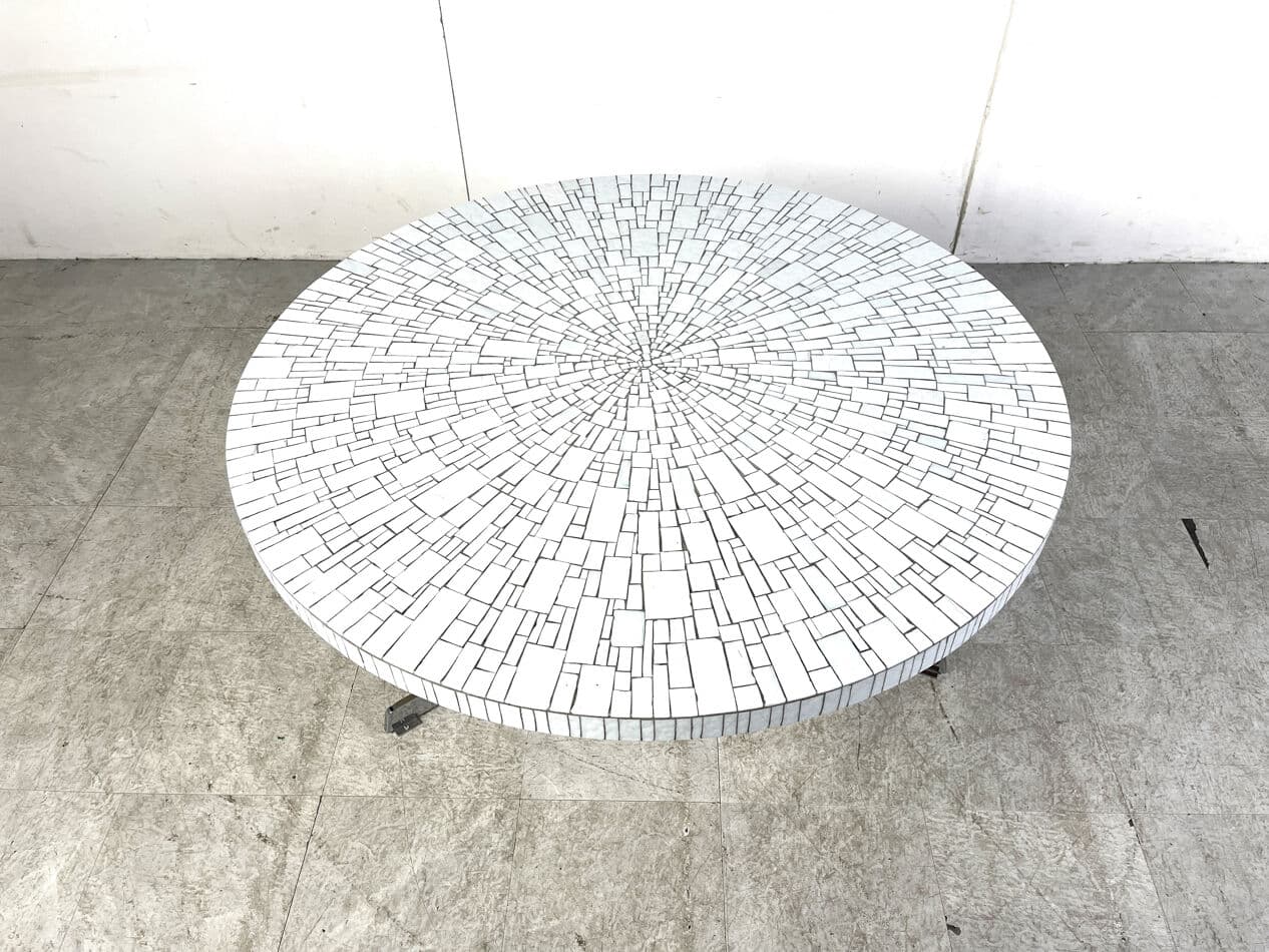 Stolik kawowy, mozaika ceramiczna biała czarna, chrom, proj. H. Lilienthal, Niemcy, lata 70. - 329583