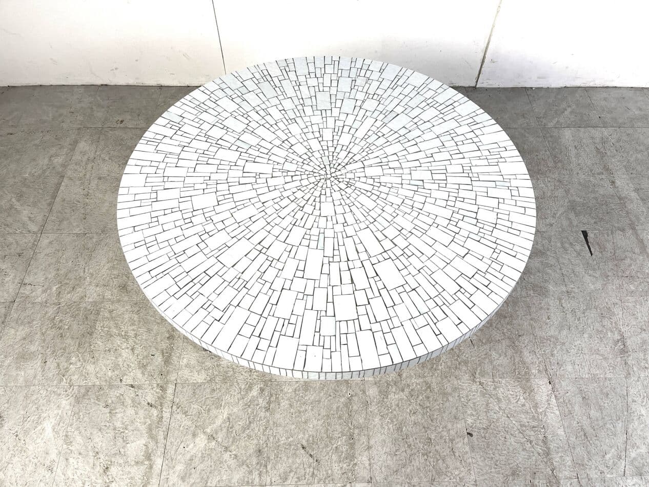 Stolik kawowy, mozaika ceramiczna biała czarna, chrom, proj. H. Lilienthal, Niemcy, lata 70. - 329585