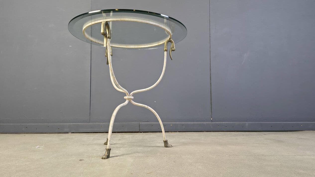 Side Table Swan, white iron, gold brass, clear glass, Italy, 1970s. - 329570