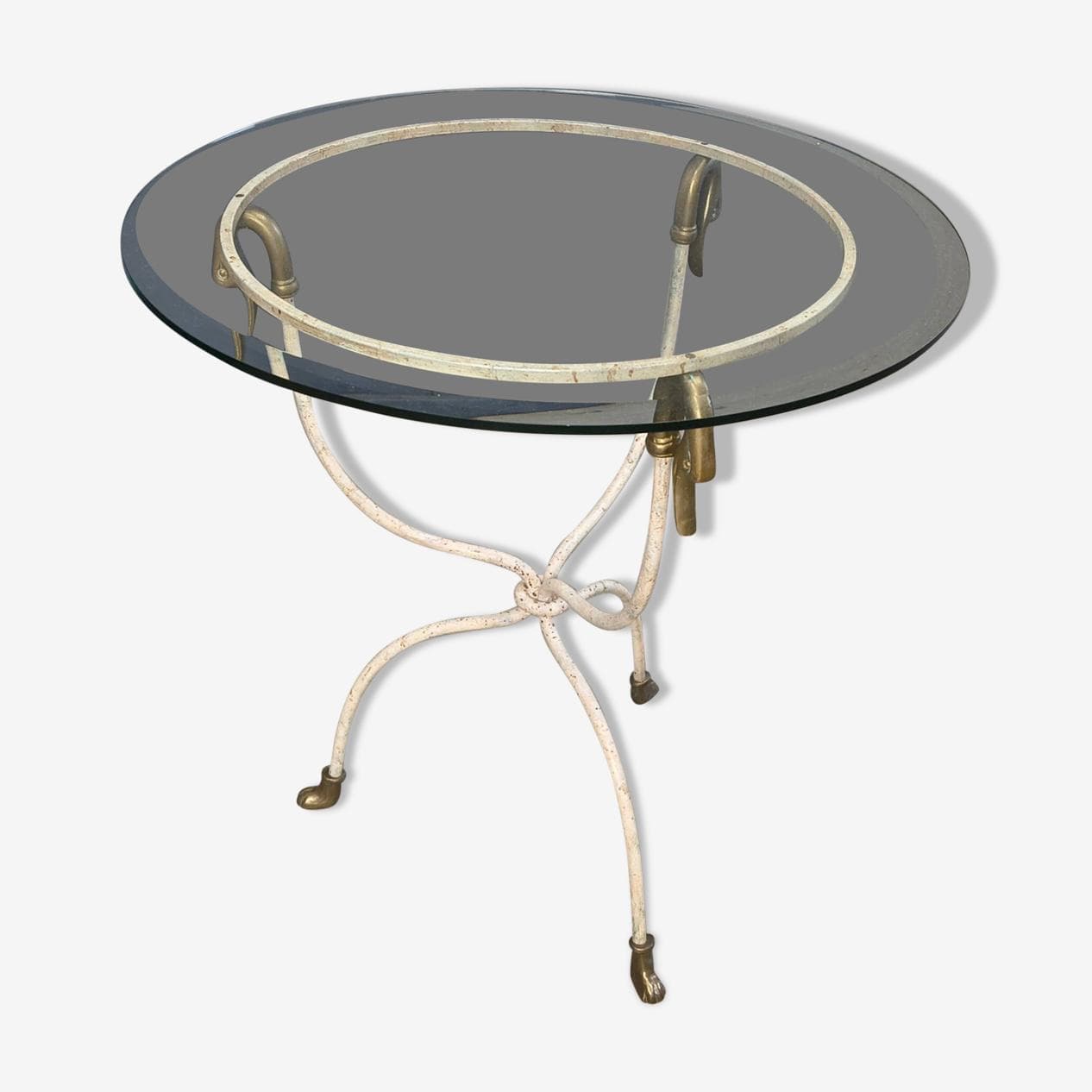 Side Table Swan, white iron, gold brass, clear glass, Italy, 1970s. - 329567