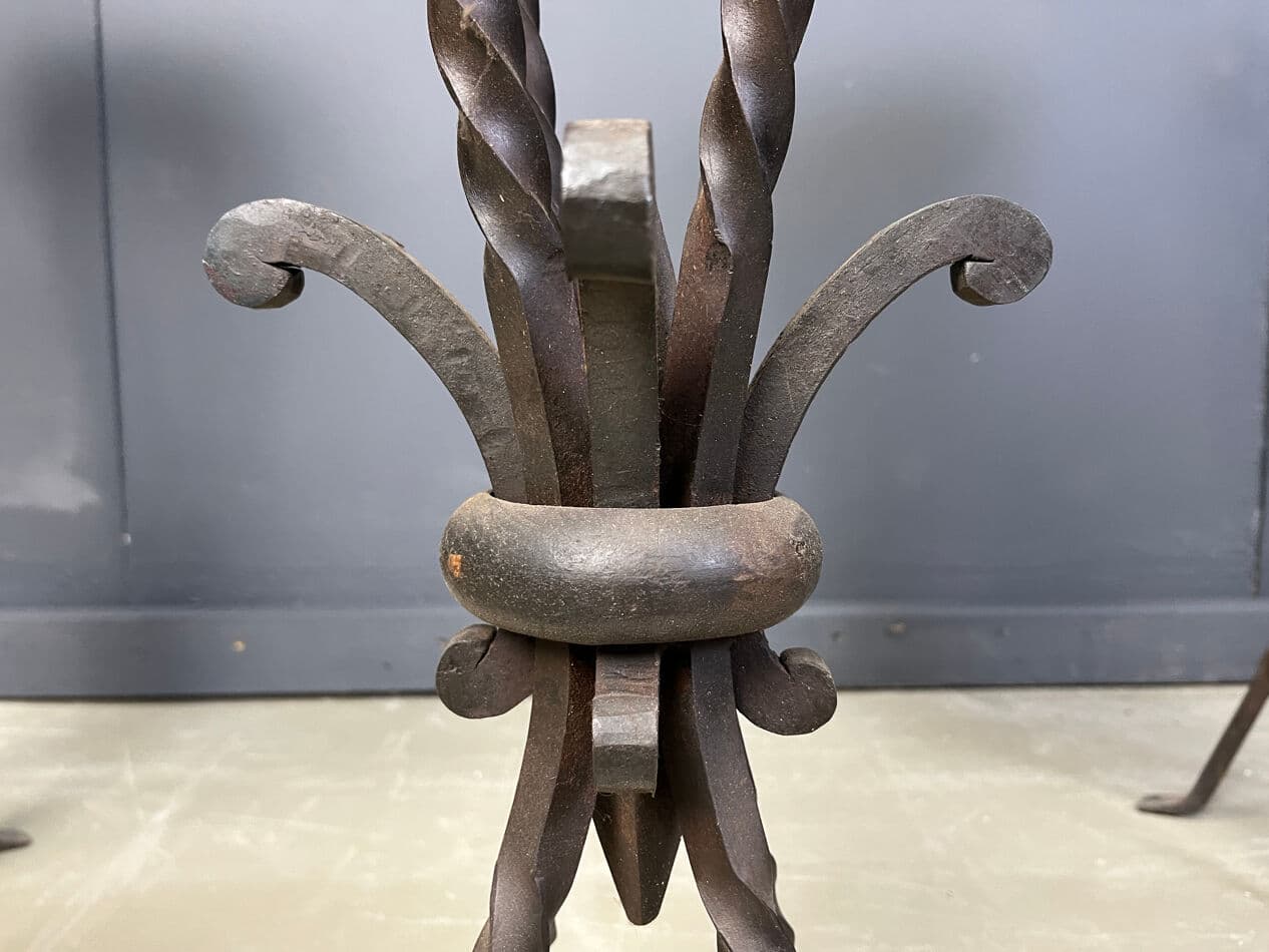 Set of three bar stools, brown oak, black iron, France, 1960s - 329490