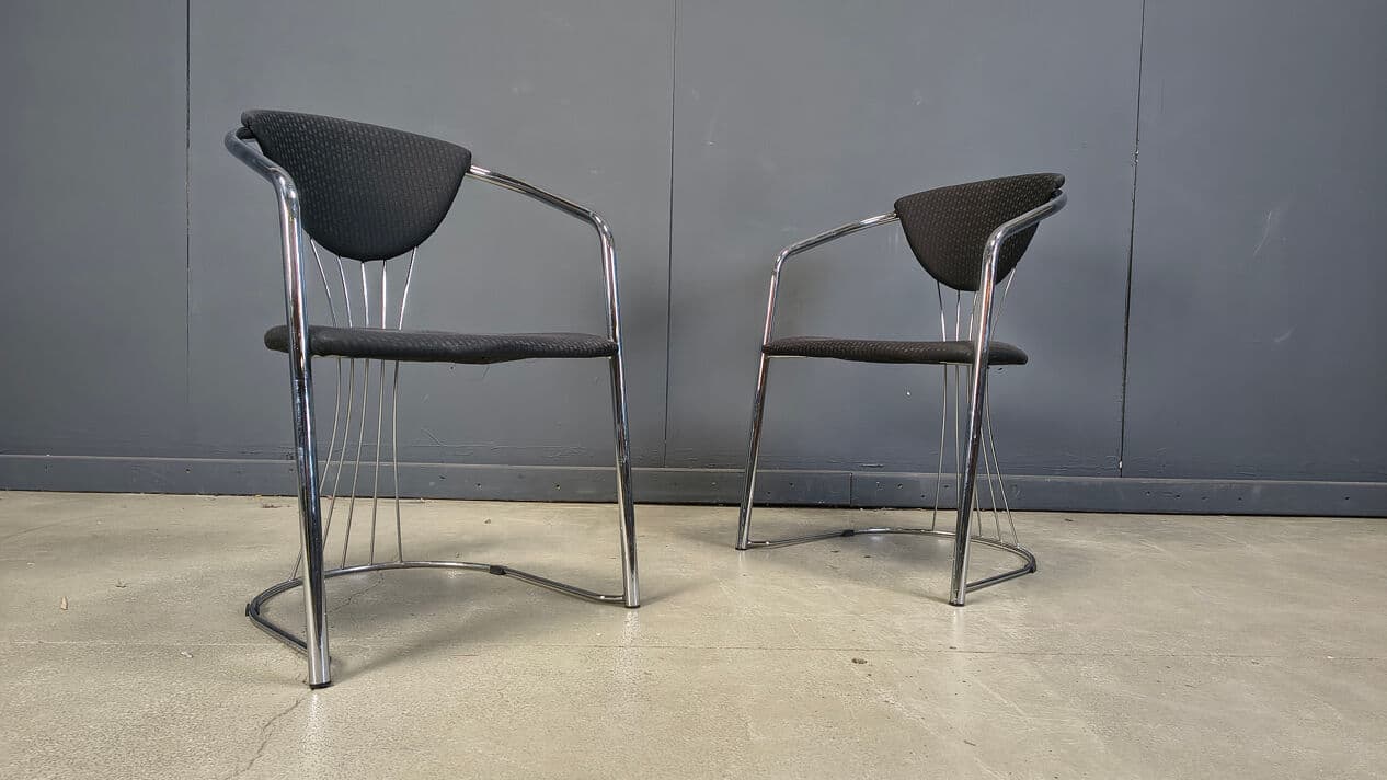 Set of four dining chairs Space Age, chrome, black fabric, Effezeta, Italy, 1970s. - 329480