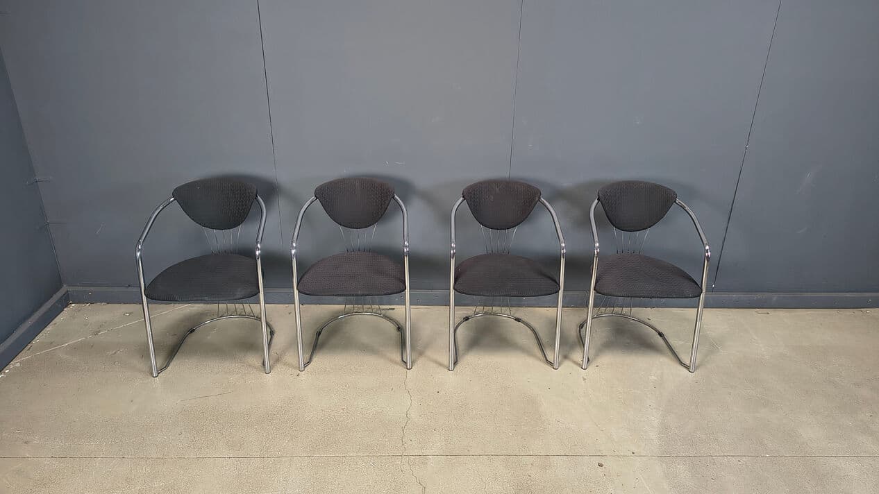 Set of four dining chairs Space Age, chrome, black fabric, Effezeta, Italy, 1970s. - 329479