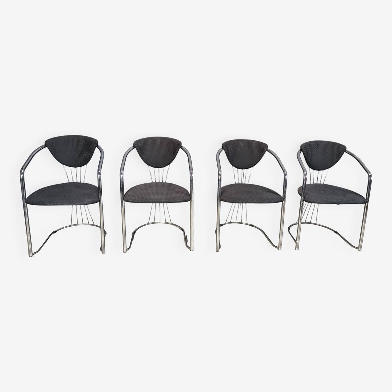 Set of four dining chairs Space Age, chrome, black fabric, Effezeta, Italy, 1970s. - 329474