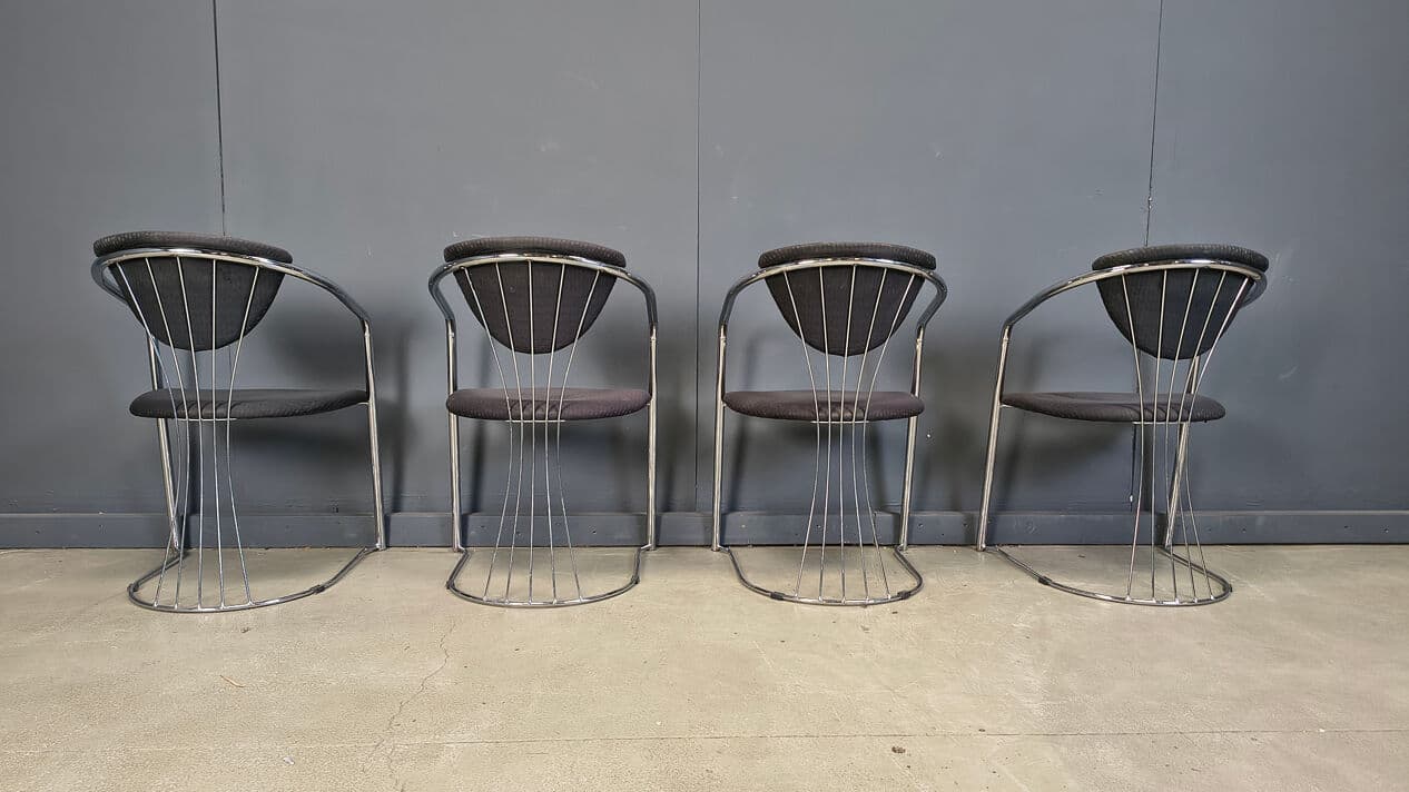 Set of four dining chairs Space Age, chrome, black fabric, Effezeta, Italy, 1970s. - 329477