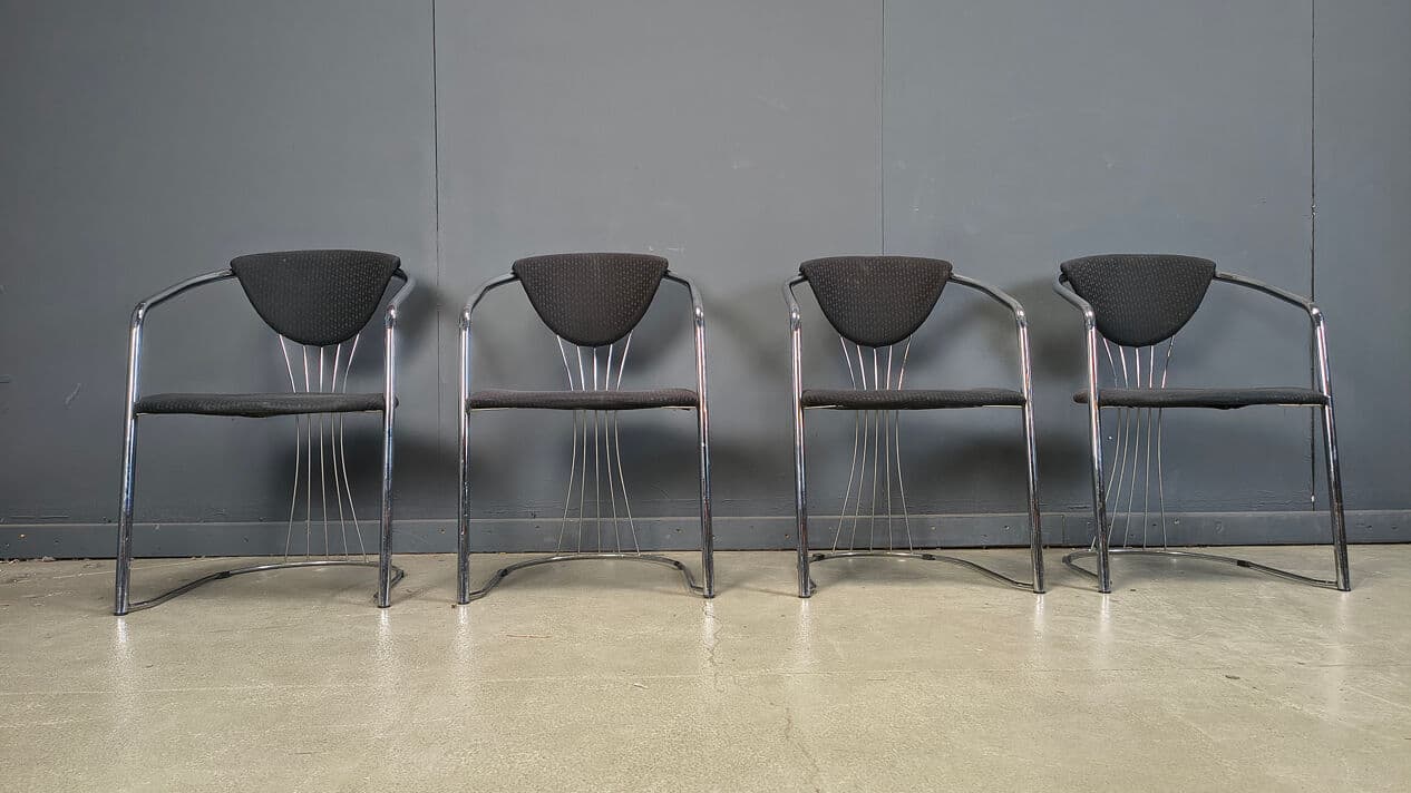 Set of four dining chairs Space Age, chrome, black fabric, Effezeta, Italy, 1970s. - 329475