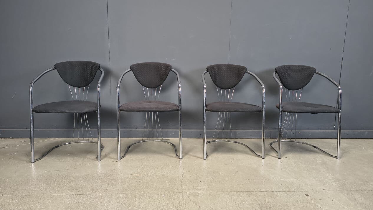 Set of four dining chairs Space Age, chrome, black fabric, Effezeta, Italy, 1970s. - 329472
