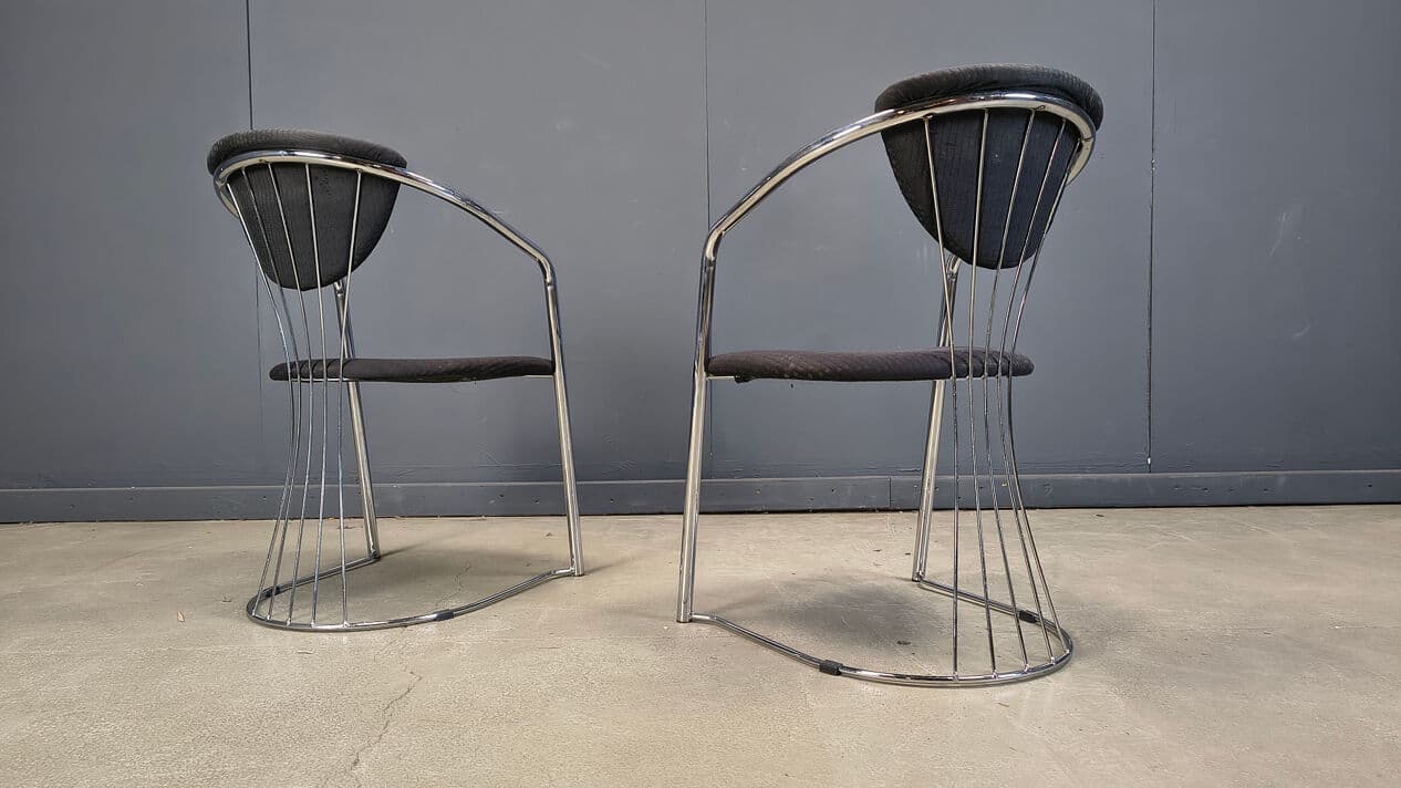 Set of four dining chairs Space Age, chrome, black fabric, Effezeta, Italy, 1970s. - 329482