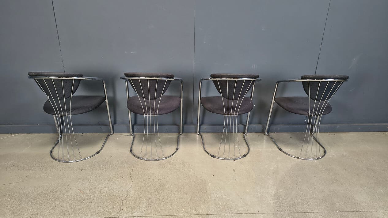 Set of four dining chairs Space Age, chrome, black fabric, Effezeta, Italy, 1970s. - 329476