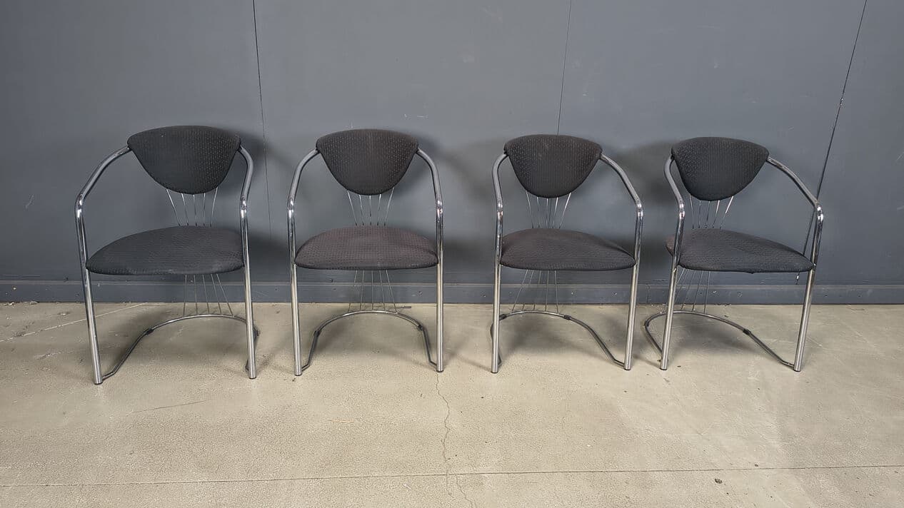 Set of four dining chairs Space Age, chrome, black fabric, Effezeta, Italy, 1970s. - 329473