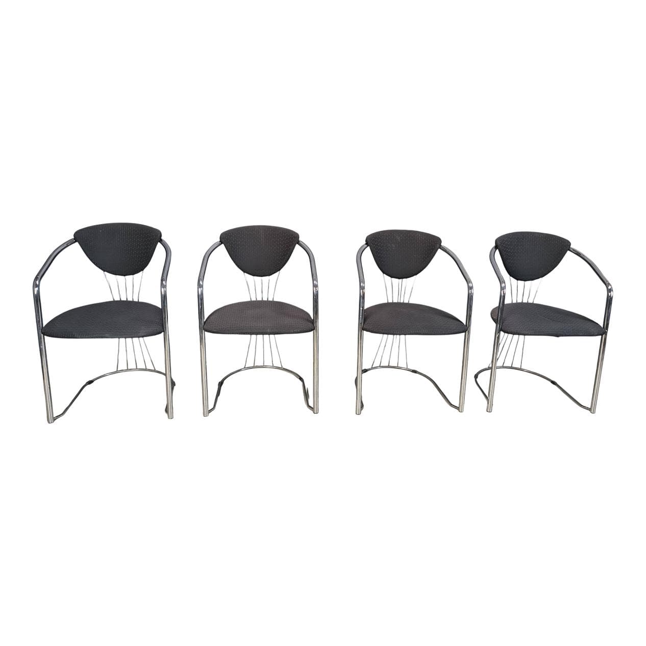 Set of four dining chairs Space Age, chrome, black fabric, Effezeta, Italy, 1970s.