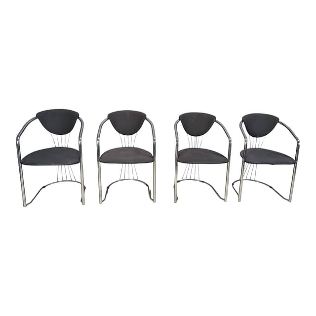 Set of four dining chairs Space Age, chrome, black fabric, Effezeta, Italy, 1970s. - DIMENSION