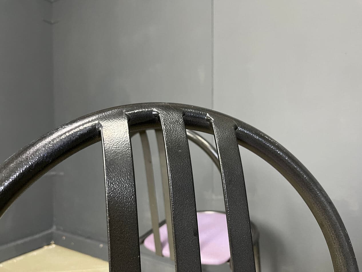 Set of eight chairs Nr 222, purple skai, black metal, by R. Mallet-Stevens, Belgium, 1980s. - 329467