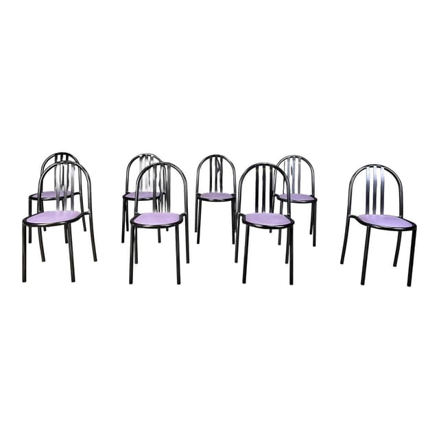 Set of eight chairs Nr 222, purple skai, black metal, by R. Mallet-Stevens, Belgium, 1980s. - DIMENSION