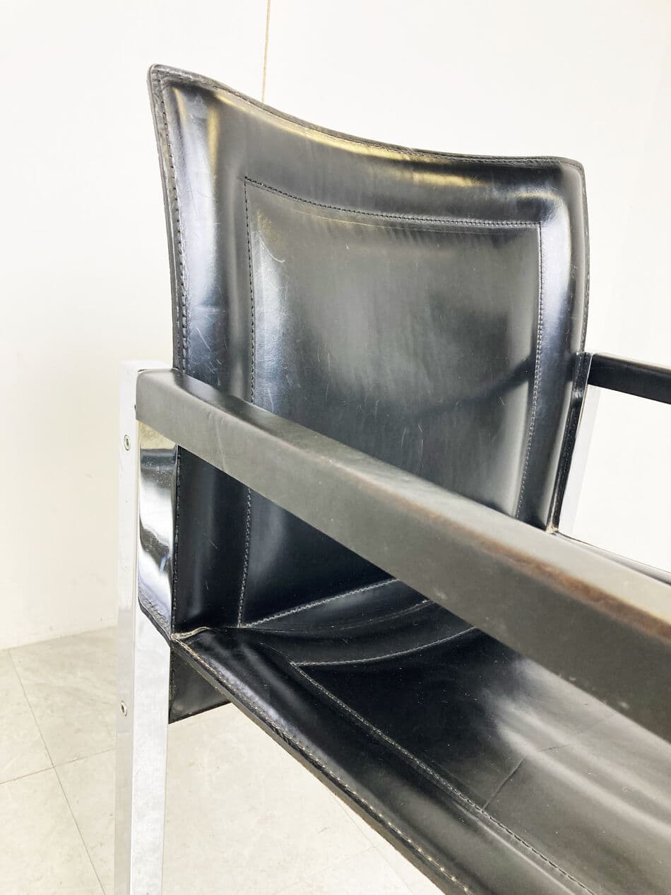 Set of Six Dining Chairs, black leather, chrome, Arrben, Italy, 1980s - 329457
