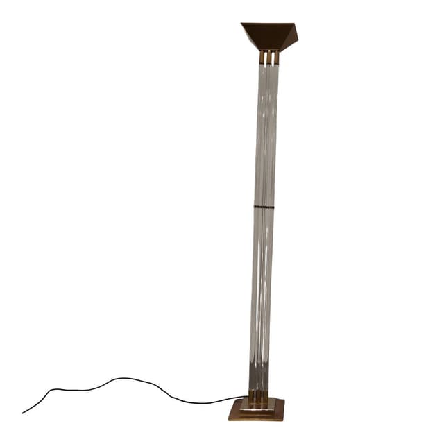 Floor lamp, transparent plexiglass, gold brass, France, 1970s. - DIMENSION