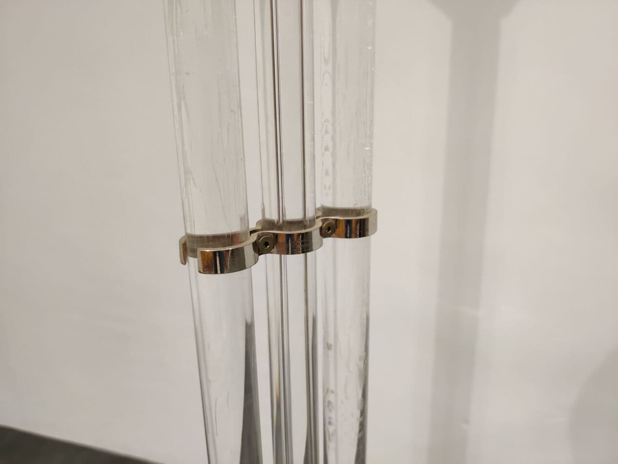Floor lamp, transparent plexiglass, gold brass, France, 1970s. - 329436