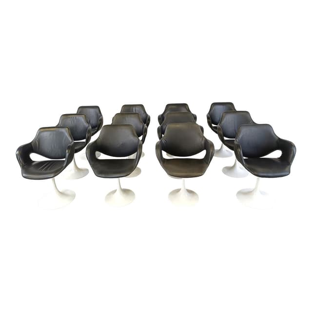 Set of twelve Tulip dining chairs, black leatherette, white metal, by B. Tabacoff, France, 1960s - DIMENSION