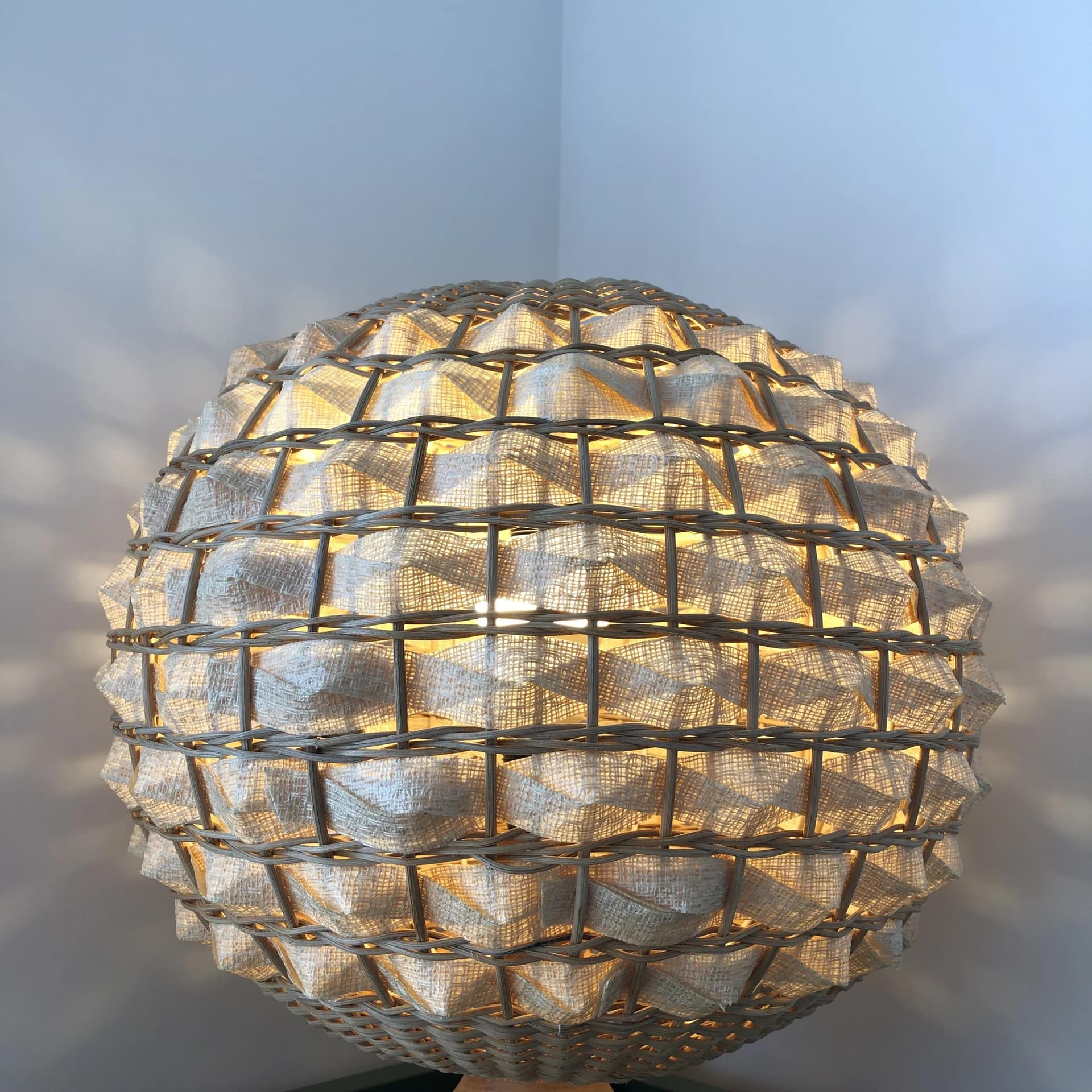 Pendant lamp, beige rattan, Germany, 1970s. - 24923