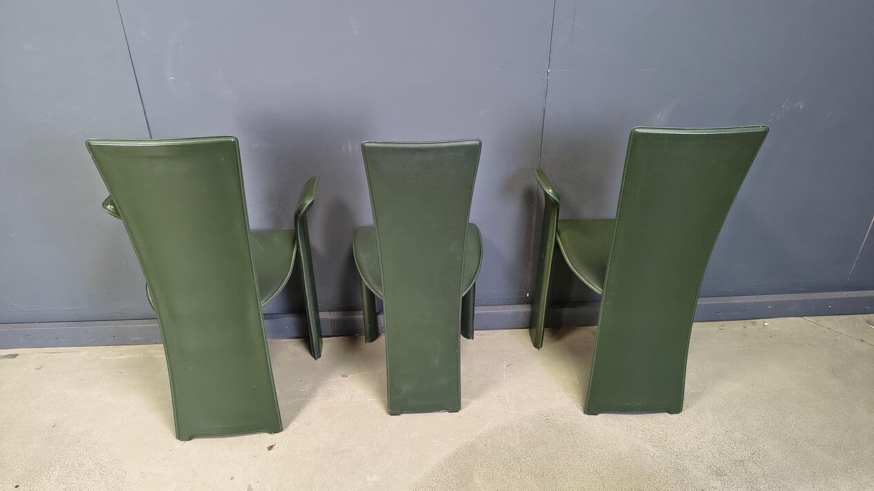 Set of six dining chairs, green leather, by P. Costantini, Italy, 1980s. - 329376