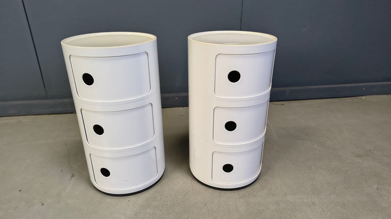 Para szafek nocnych, biały, plastik, proj. A. Castelli Ferrieri, Kartell, Włochy, lata 70. - 329359