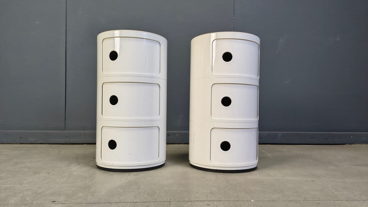 Para szafek nocnych, biały, plastik, proj. A. Castelli Ferrieri, Kartell, Włochy, lata 70. - 329362