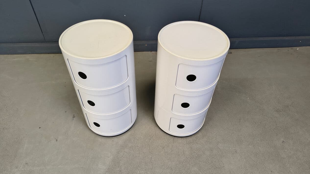 Para szafek nocnych, biały, plastik, proj. A. Castelli Ferrieri, Kartell, Włochy, lata 70. - 329364