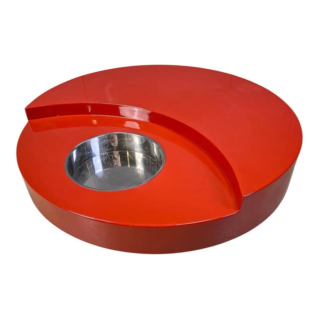 Revolving coffee table, red lacquered plastic, silver aluminium, by W. Rizzo, Italy, 1970s. - DIMENSION