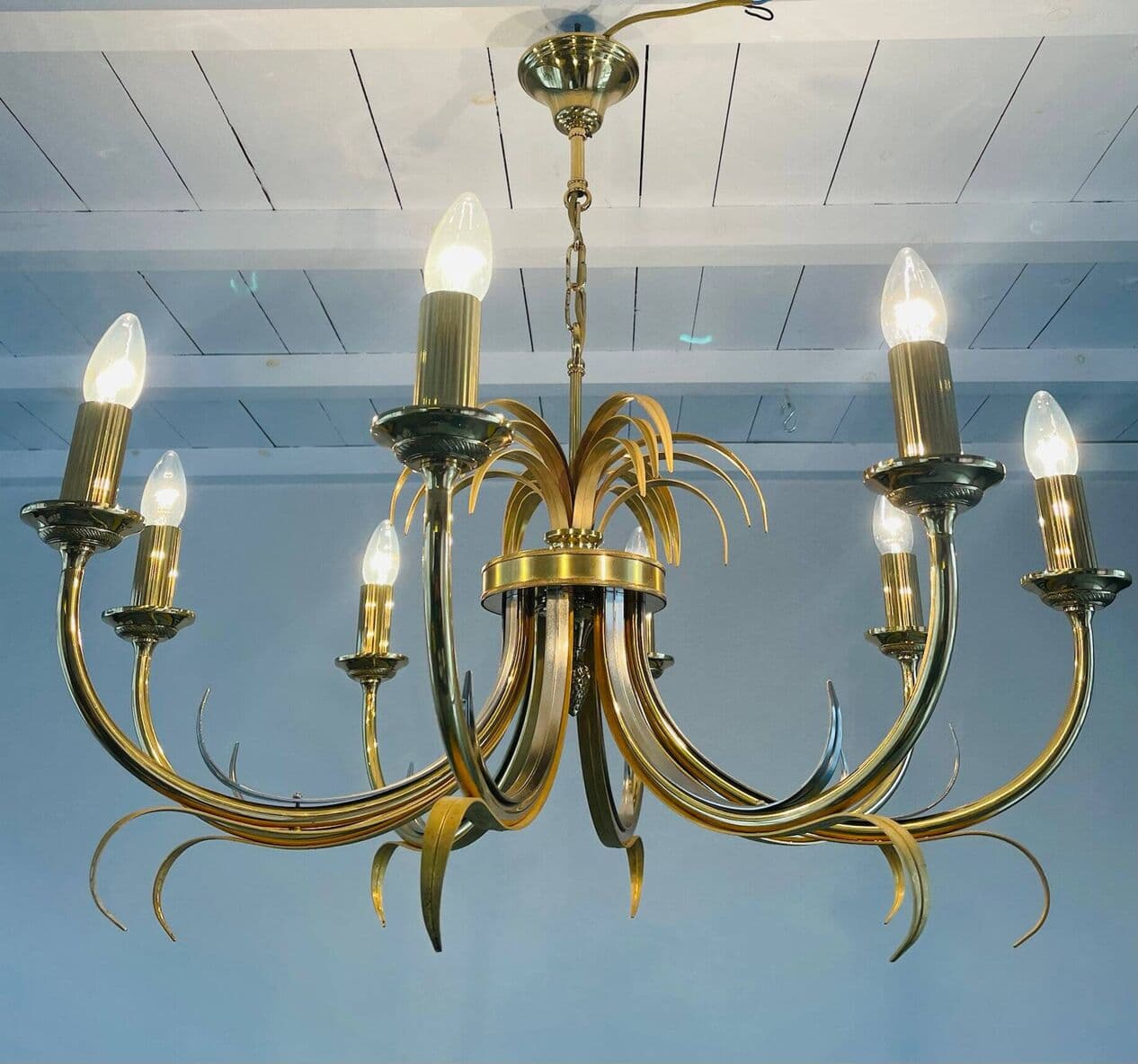 Chandelier Pineapple, gold brass, silver chrome, Belgium, 1970s. - 329275