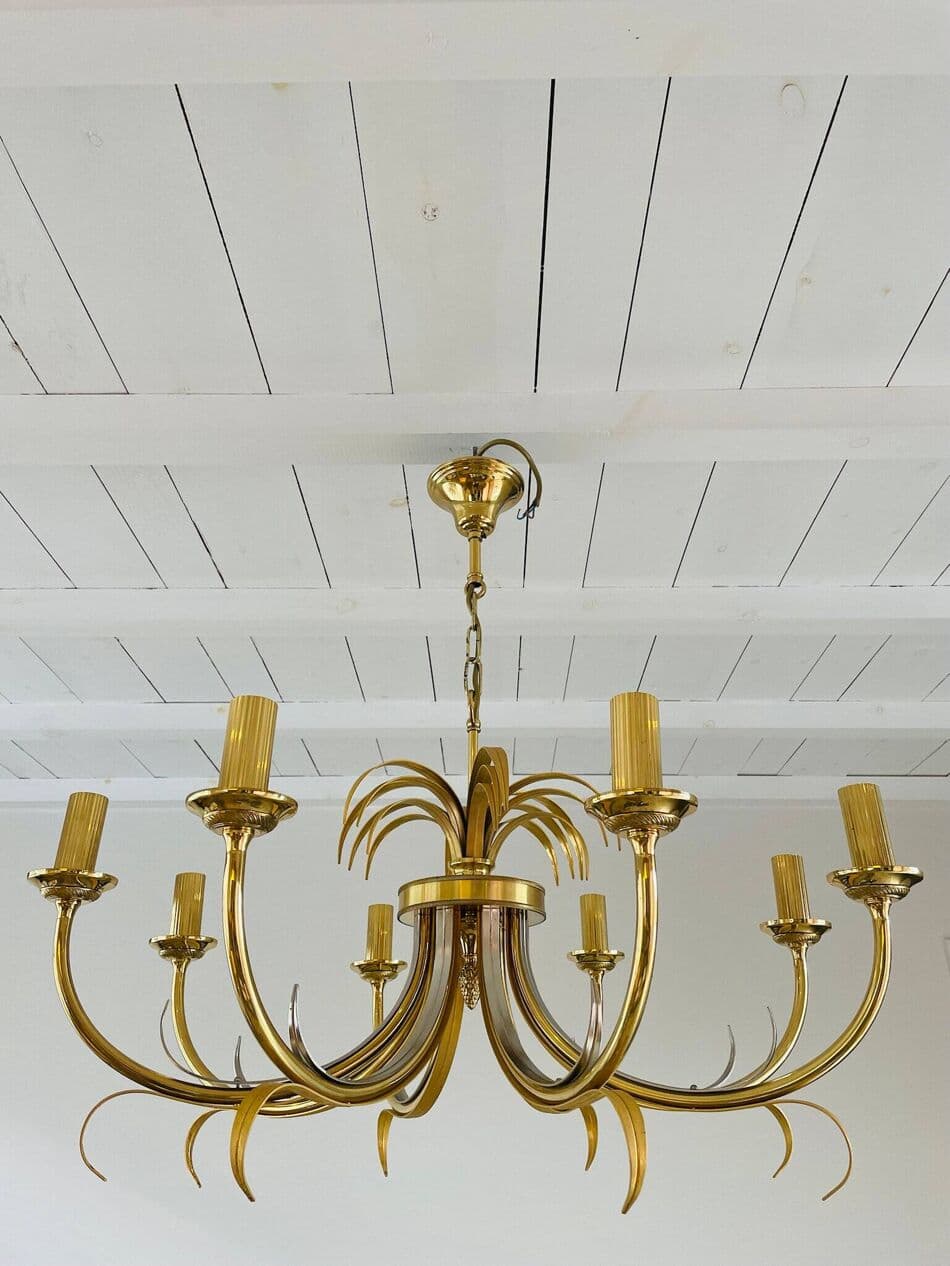 Chandelier Pineapple, gold brass, silver chrome, Belgium, 1970s. - 329269