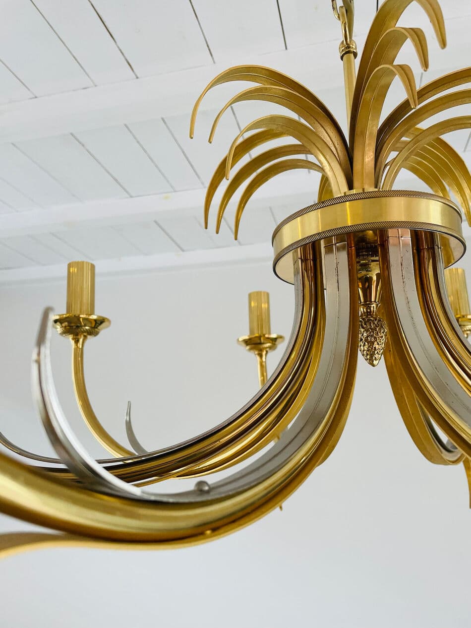 Chandelier Pineapple, gold brass, silver chrome, Belgium, 1970s. - 329271