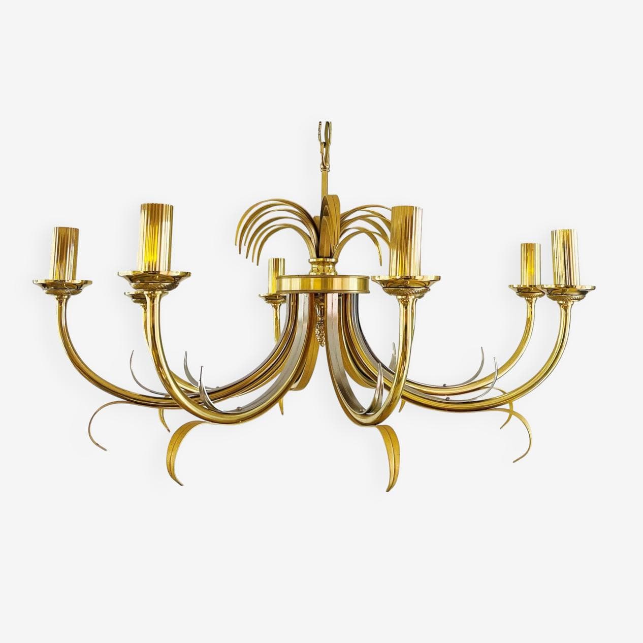 Chandelier Pineapple, gold brass, silver chrome, Belgium, 1970s. - 329268