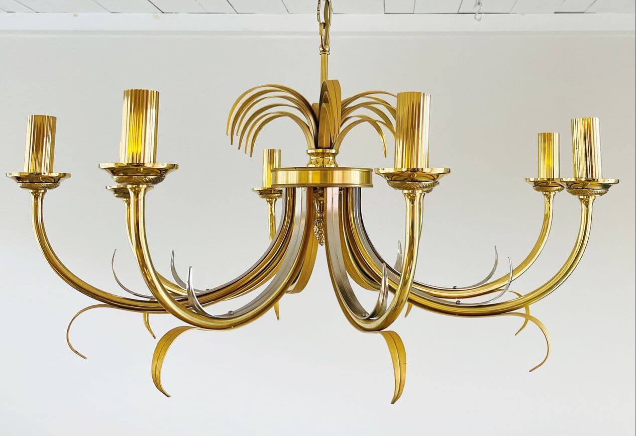 Chandelier Pineapple, gold brass, silver chrome, Belgium, 1970s. - 329276