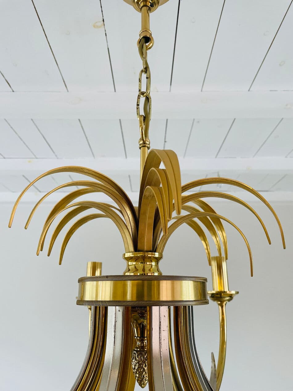 Chandelier Pineapple, gold brass, silver chrome, Belgium, 1970s. - 329272