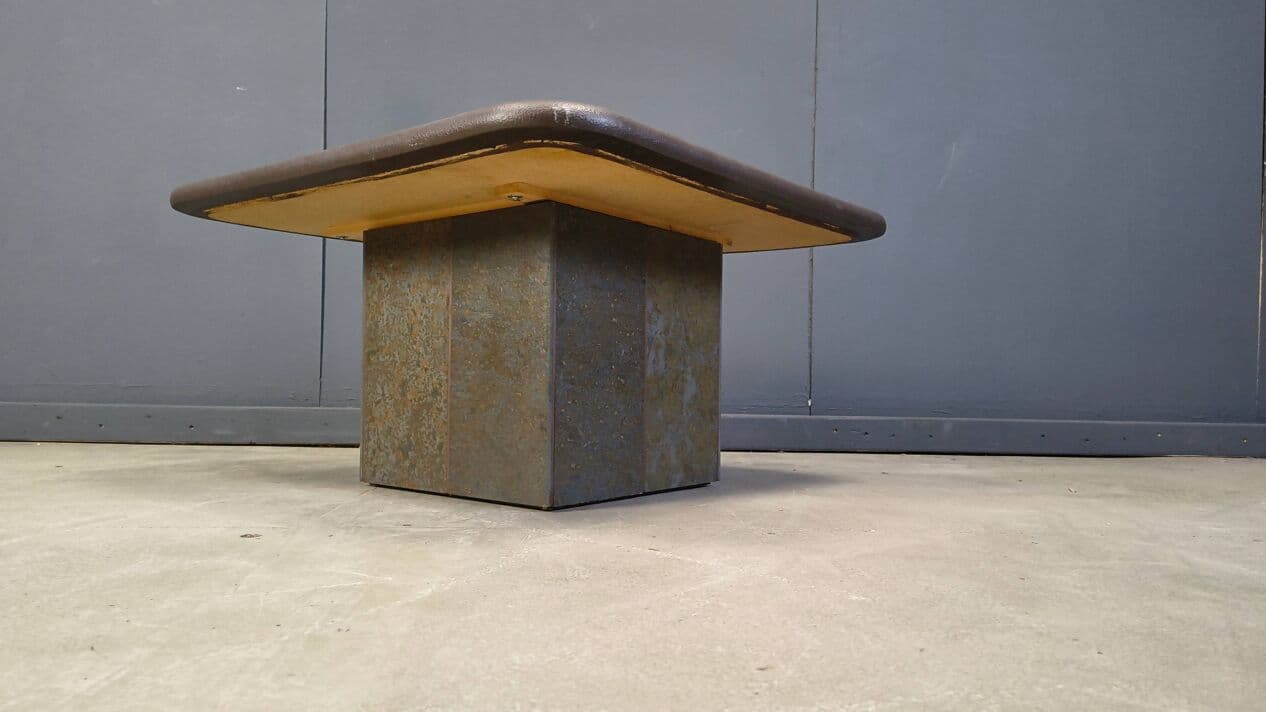 Coffee Table Kingma Style, brown grey orange, stone brass copper, Belgium, 1980s. - 329260